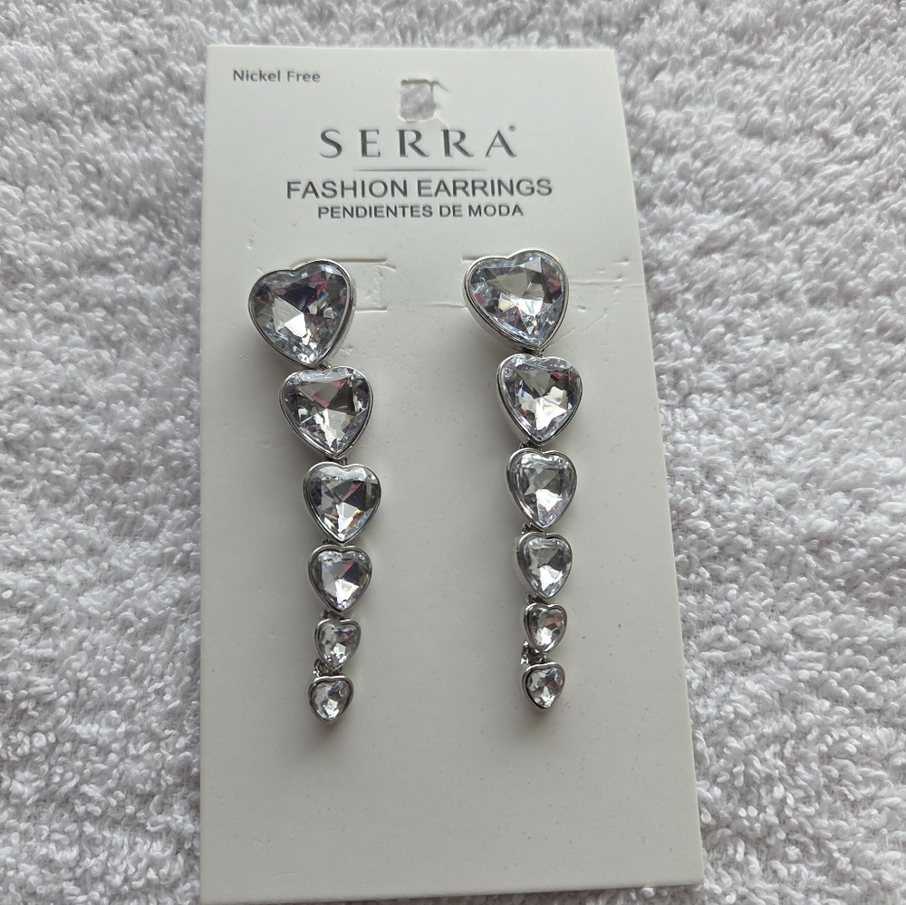 Serra Silver Heart Cascading Earrings Nwt Great Valentine's Gift!
